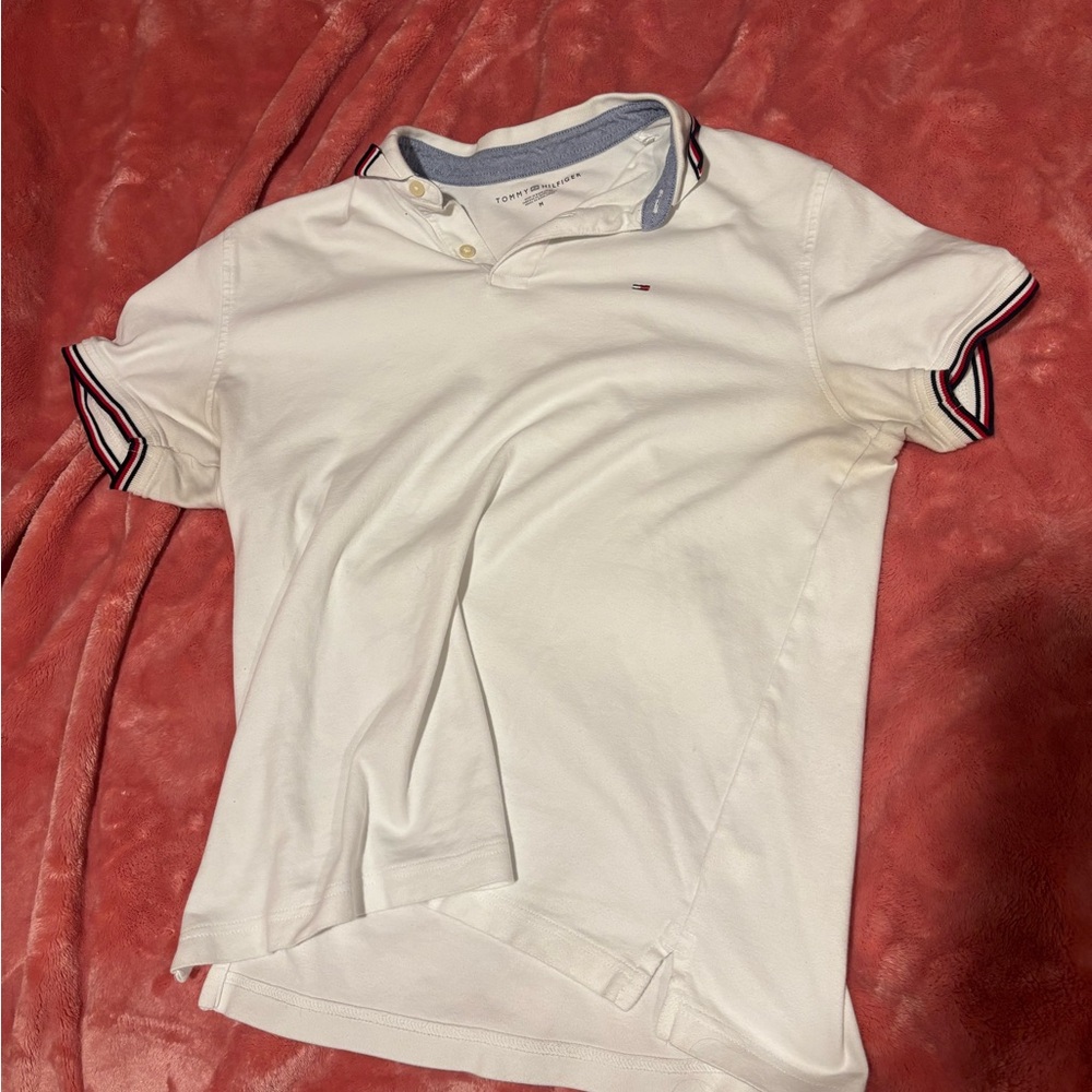 Tommy Hilfiger White Polo Shirt with Blue and Red Accents